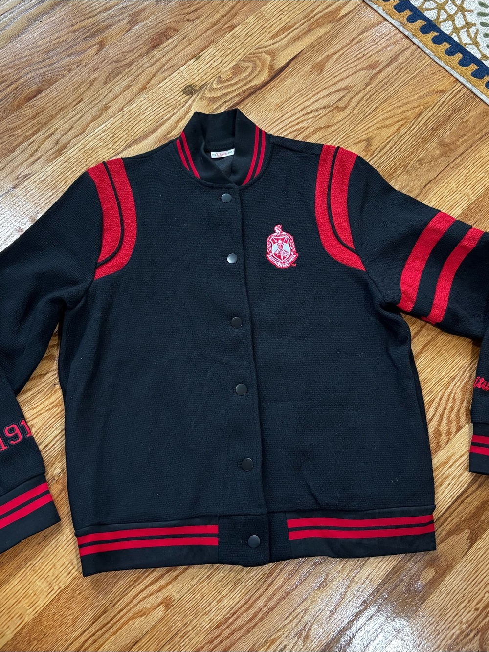 Delta Sigma Theta Varsity Knit Jacket Black Red Fortitude 1913 Size Medium